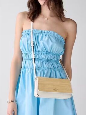 Kate Spade Cream Leather Convertible Crossbody with Gold Chain & Straw Front NWT